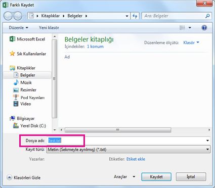 Farklı Kaydet iletişim kutusu