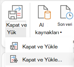 Power Query düzenleyicisi için Kapat & Yükle seçenekleri.