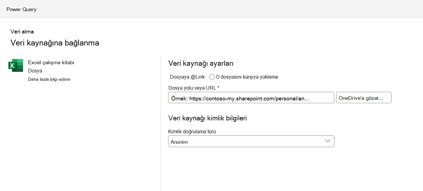 Veri kaynağı bağlantı ayarları menüsü,