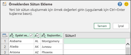 Power Query örnek bölmesinden sütunu birleştirme