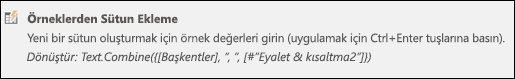 Power Query Örnek özel sütun formülündeki sütunu birleştirme