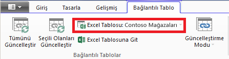 Excel tablosunu gösteren Bağlı şerit