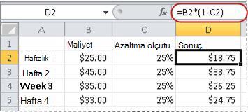Yüzde hesaplama formülüne bir örnek