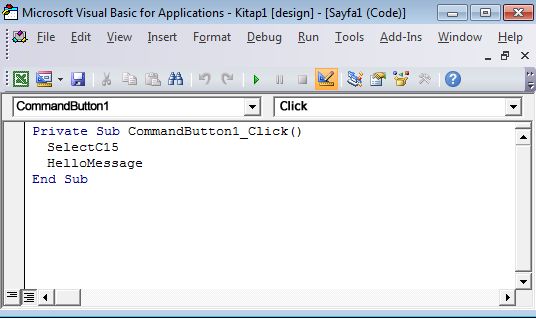 Visual Basic Düzenleyicisi'nde bir alt yordam