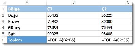 Excel çalışma sayfasında görünen formüller