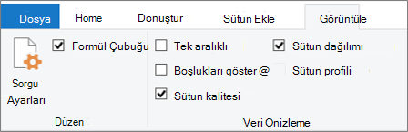 TPower Query Düzenleyicisi'nin Görünüm sekmesindeki Veri Profili Oluşturma seçenekleri Power Query Düzenleyicisi ribbon