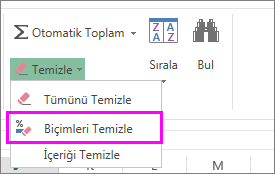 biçimlendirmeyi kaldırmak için biçimleri temizle düğmesini kullanma