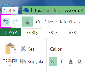 bir eylemi geri almak için kullanılan düğme