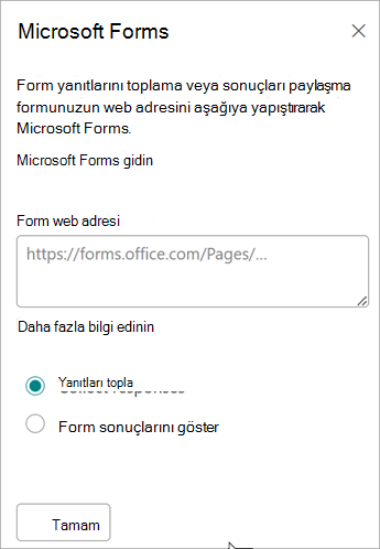 Formunuzun URL'sini Form web adresi alanına yapıştırın.