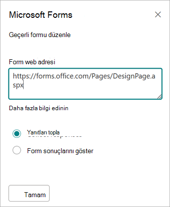 Form adresiniz otomatik olarak Form web adresi alanına doldurulur.