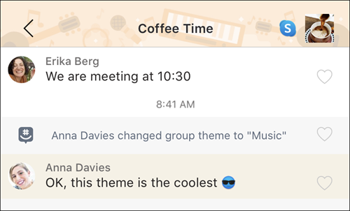 Müzik teması etkin GroupMe ekran görüntüsü