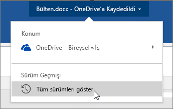 Dosya adına tıklayan imleç, Tüm sürümleri göster