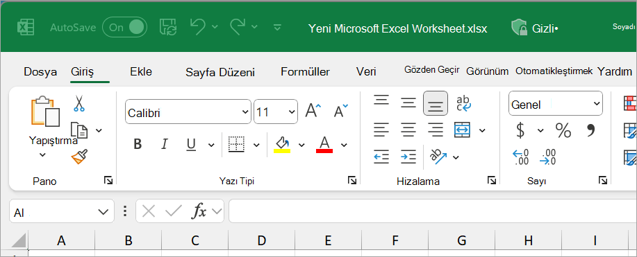 Yeni Excel dosyası