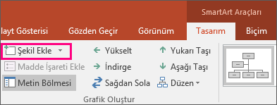 SmartArt araçlarındaki Şekil Ekle düğmesini gösterir