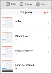 Fotoğraflar menüsü