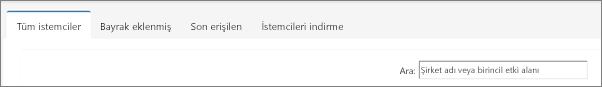 İstemci listesi sayfasındaki sekmeler.