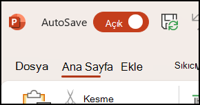 Office’te Otomatik Kaydetme İki Durumlu Düğmesi