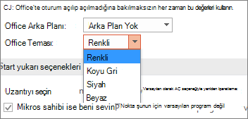 PowerPoint 2016’da Office Teması seçeneklerini gösterir