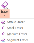 Office 2019 için PowerPoint'in dijital mürekkep için dört silgisi vardır.