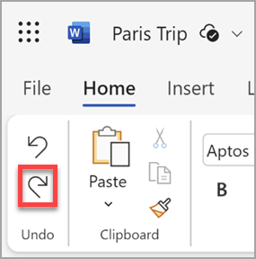 Web için Microsoft Word'da Yinele düğmesi.