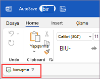 Şeridin altında Hızlı Erişim Araç Çubuğu