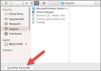 Mac'imde görünümündeyken Dosya Aç menüsü.