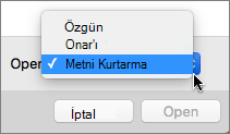 Metni Kurtar'ı Aç'a > tıklayın ve kurtarmayı denemek için bozuk belgenizi açın