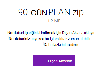 OneNote'ta Dışarı Aktar düğmesinin bulunduğu açılır pencere.