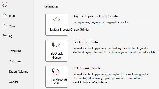Ek Olarak Gönder ve PDF Olarak Gönder düğmelerinin ekran görüntüsü.