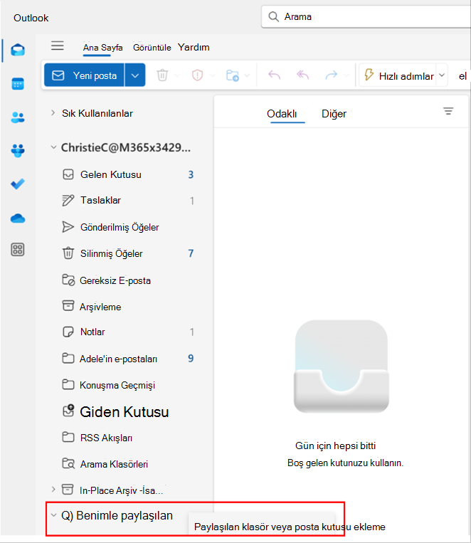 Outlook'ta paylaşılan klasör veya posta kutusu eklemek için kullanılan açılır pencerenin ekran görüntüsü
