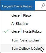 Farklı bir posta kutusu veya alt klasör seçmek için açılan menüyü kullanın.