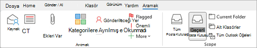 Şeritten, dosya içeren öğeleri aramak için Ekler var öğesini seçin.