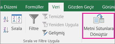 > Veri metnini sütunlara seçme