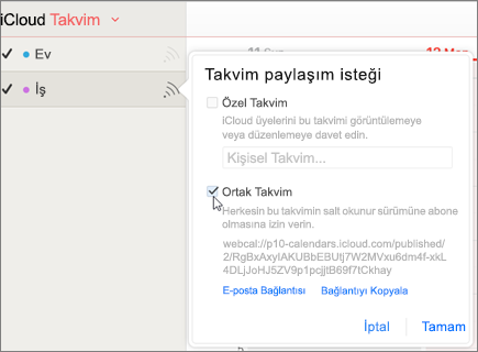 iCloud'da ortak takvim ayarları