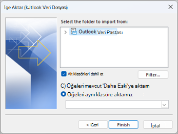 İçinden alınacak klasörü seçin