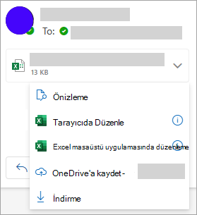 Eki OneDrive'a kaydetmek için açılan menü.