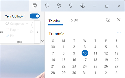 Günüm'ü seçtiğinizde (Bildirimler'in yanında), CalendarCalendar veya To Do sekmelerinin görüntülenmesini seçebilirsiniz.