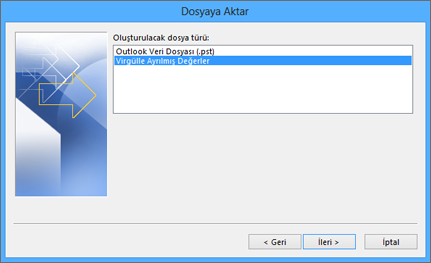 Outlook Dışarı Aktarma Sihirbazı - CSV dosyasını seçin