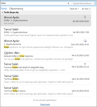 Gelişmiş Arama sonuçları