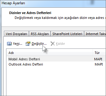 İstediğiniz adres defterini tıklatın ve ardından Değiştir'i tıklatın.