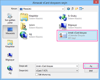 .csv’ye aktarmak istediğiniz vCard dosyanızı seçin.