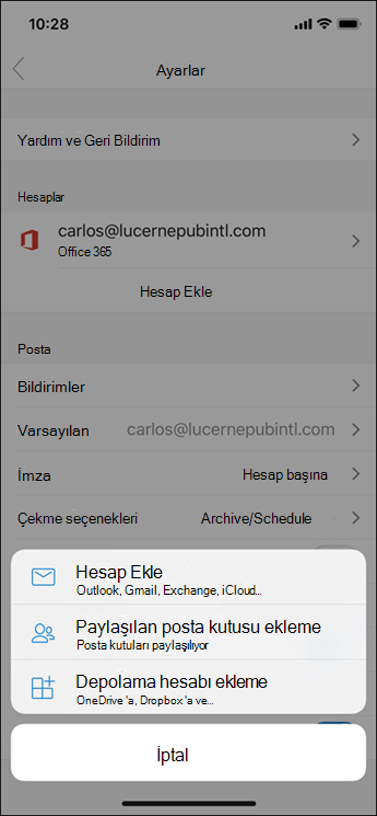 Outlook uygulamasına hesap ekleme