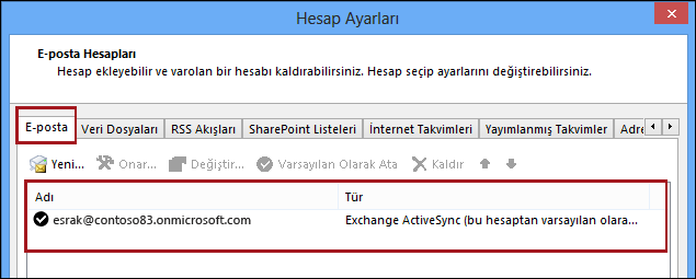Outlook’taki hesap türü