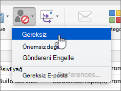İletiyi gereksiz olarak işaretle menü öğesi