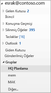 Sol Gezinti bölmesinden bir grup seçme