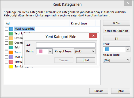 Yeni Kategori Ekle kutusu