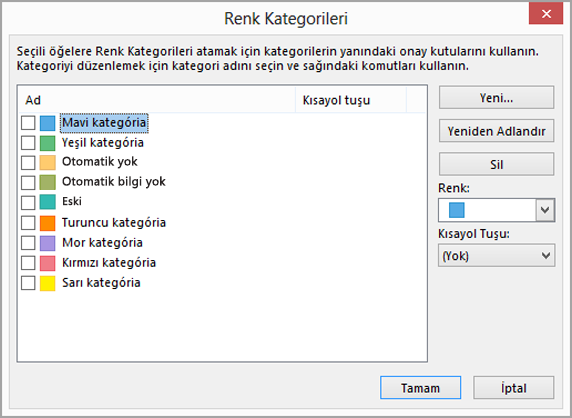 Renk Kategorileri kutusu