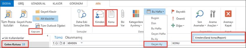 Arşiv.pst dosyasındaki ve Kişisel Klasörler.pst dosyasındaki klasörler