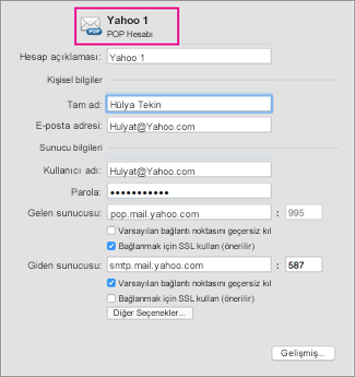 Temel POP hesabı ayarları