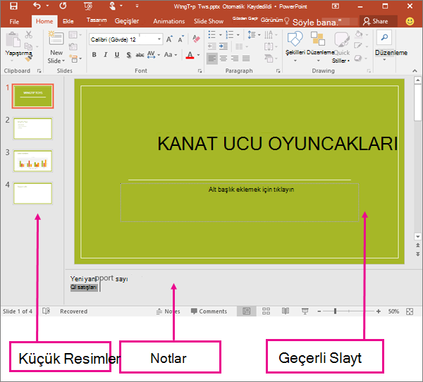 PowerPoint’te Normal Görünüm’ü gösterir